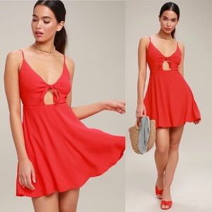 Lulus Play It Cool Red Tie-Front Skater Dress